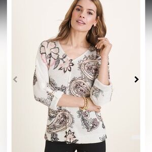 Chico's Paisley Printed Sleeve-Detail V-Neck Sweater Women's Size 2 (Large / 12)